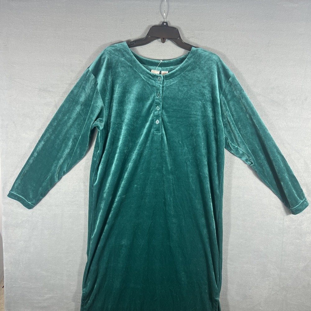 VTG Gilligan & O'Malley Women's Teal Green Velour Nightgown Size M Long Sleeve